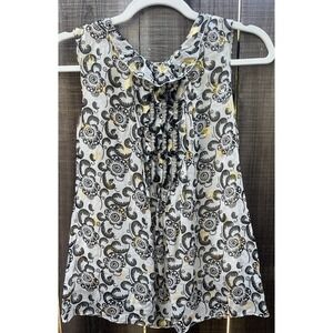 Elie Tahari 100% Silk Ruffle Top Floral Blk Gold Sz Med Women Sleeveless Chiffon